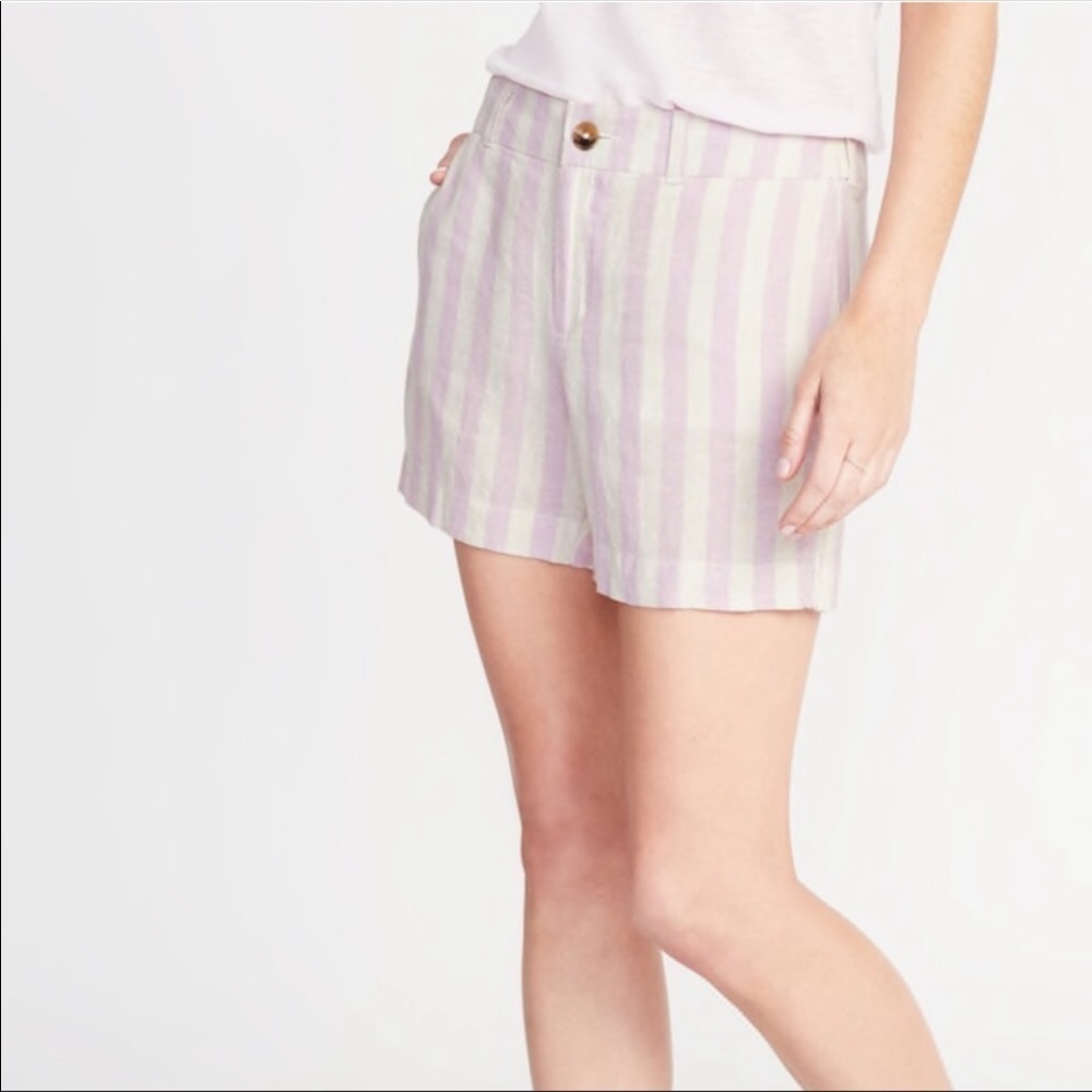 𝅺Old Navy Women’s Linen Blend Striped Shorts Size 14 Beige Purple Lightweight